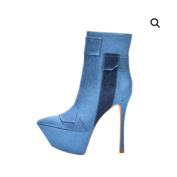 PATCHWORK DENIM BOOTS | PATCH DENIM PLATFORM BOOTIES - Picture 1 of 5